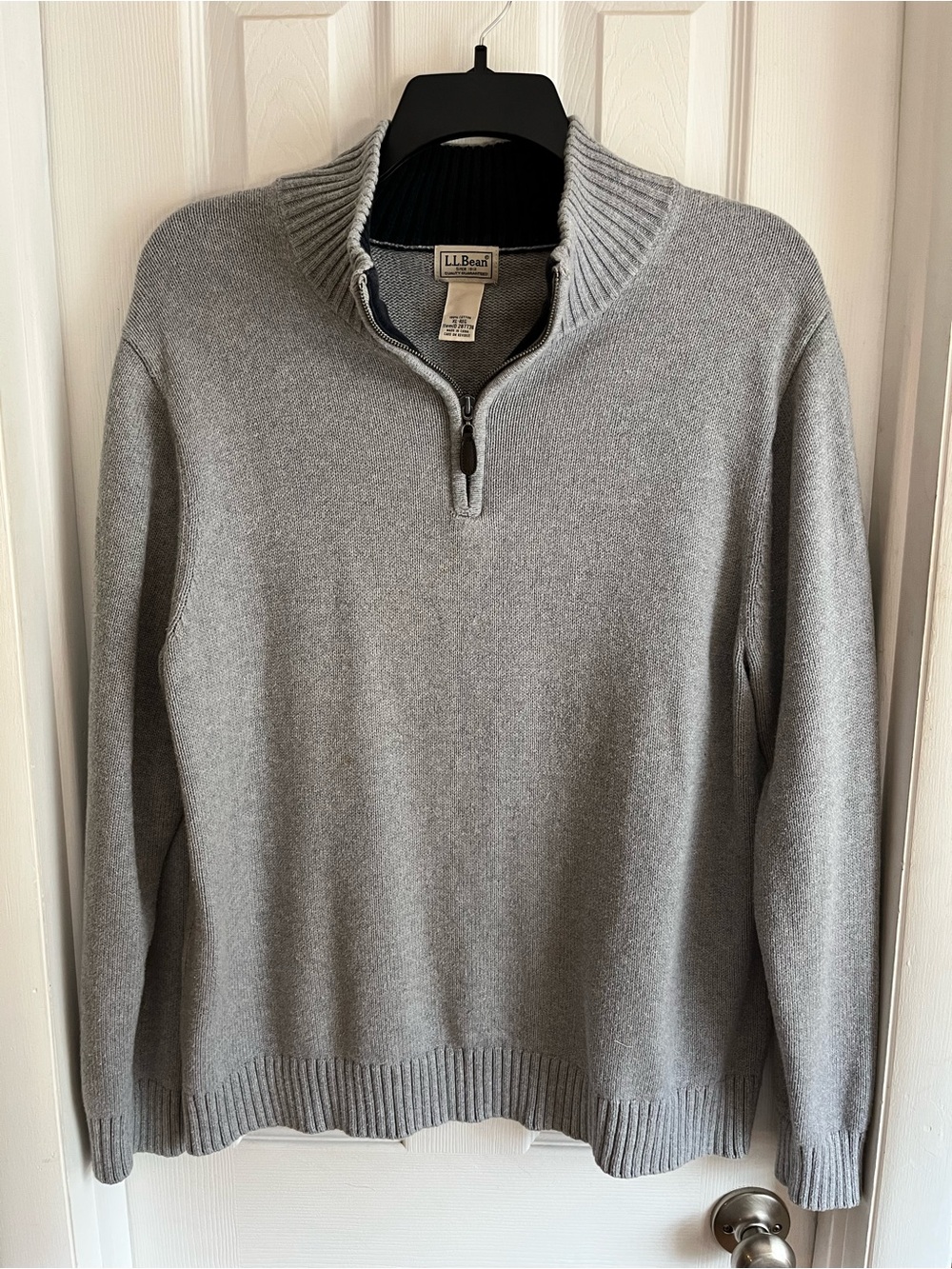 L.L.Bean Sweater 100% Cotton XL 1/4 Zip Gray  Heavy for Cold Weather
